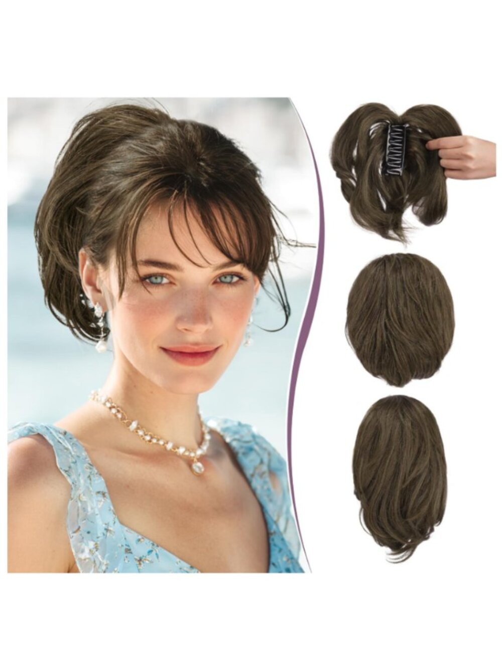 Brown Claw Clip‎ Ponytail Extension 9" Curly Brunette Ponytail Hairpiece